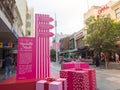 Pink gift boxes for decoration at the main entrance of Rundle Mall, for coming Christmas season.